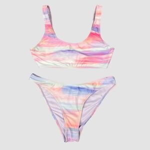 Forever 21 Ombre Pastel Bikini Set Pink Lavender White High Cut Swim Size S